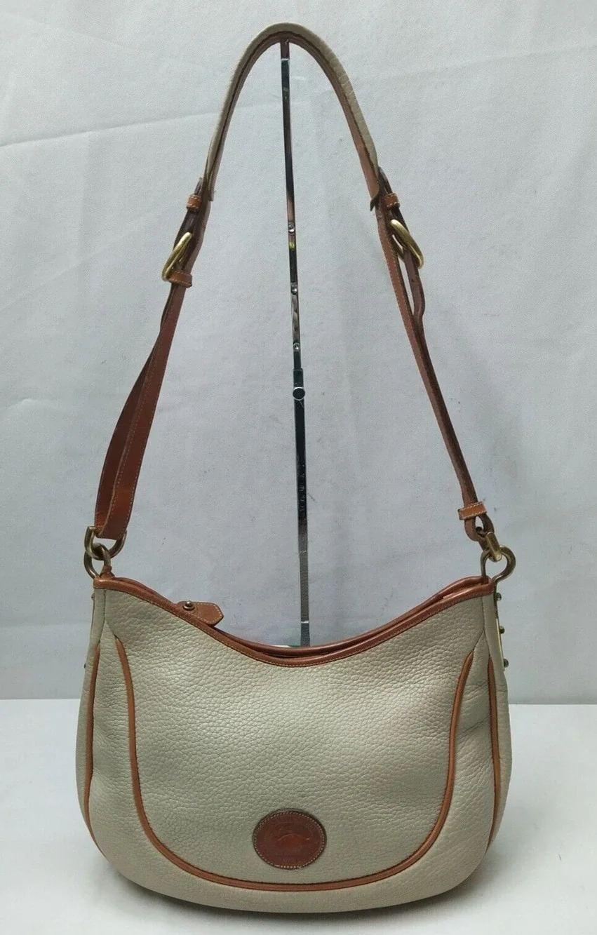 Dooney & Bourke Ivory Pebbled Leather Zipper Hobo Shoulder Bag - Vintage